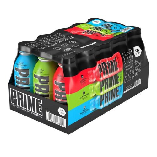Prime Hydration Drink Variety Pack mit 15 Tropical Punch, Lemon Lime, Blue Raspberry je 500ml